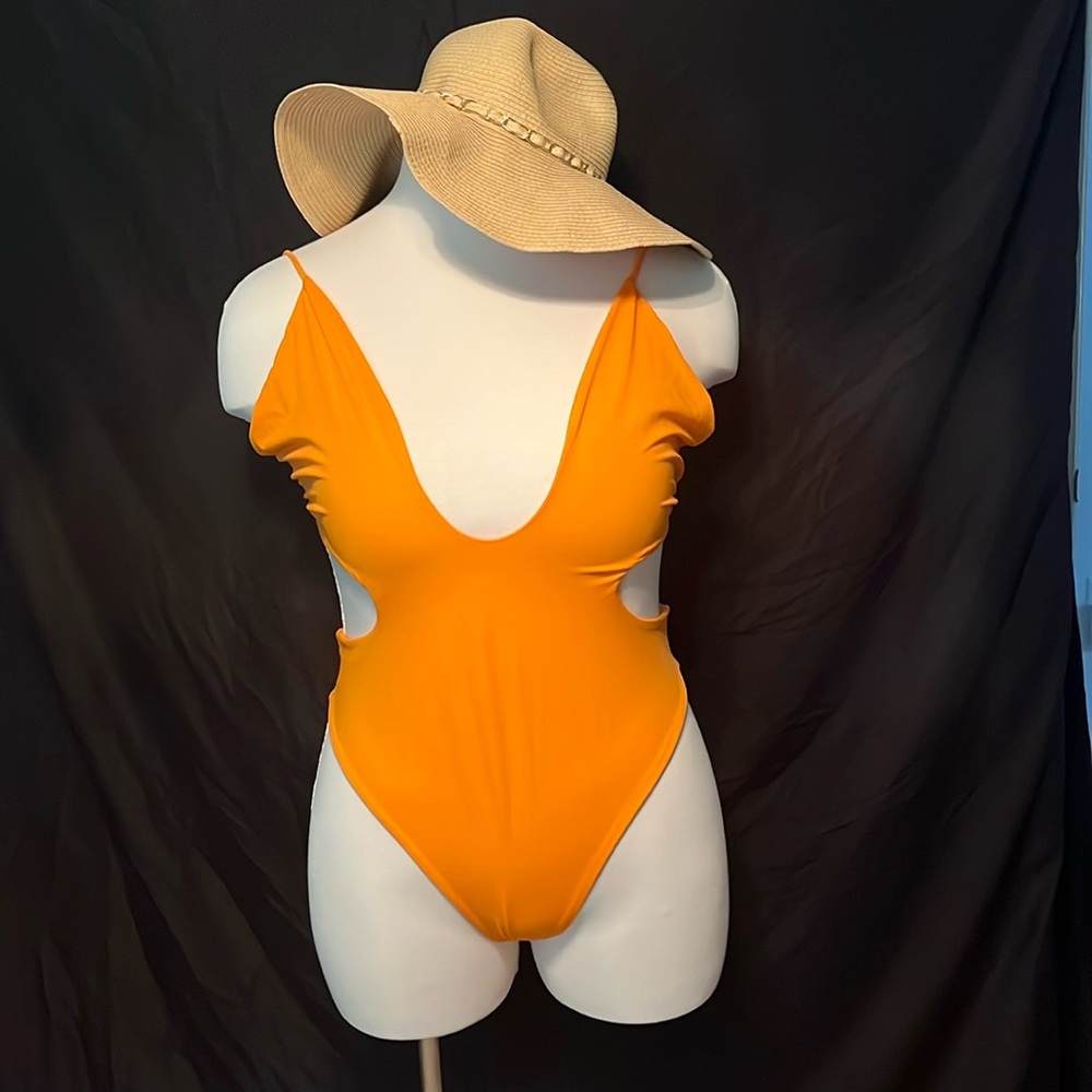 Orange Cross Front Cut Out Swimsuit
